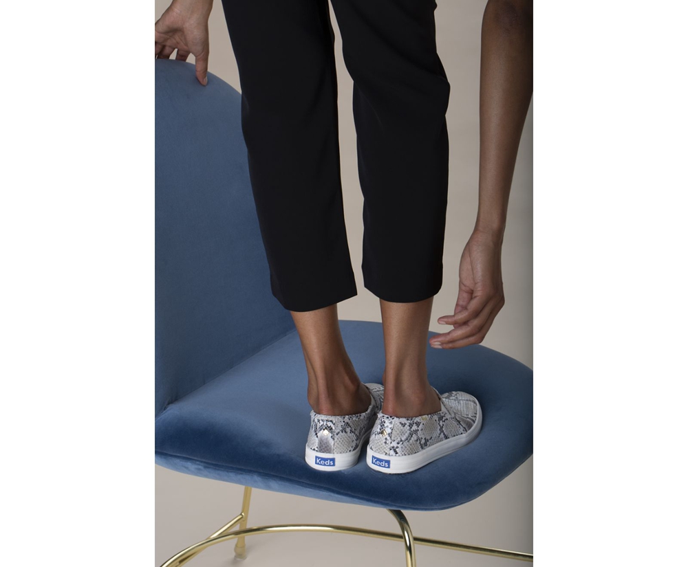 Slip Ons Keds Mujer Blancos/Negros - Kate Spade New York Double Decker Snake Cuero - 1745-MQCNV